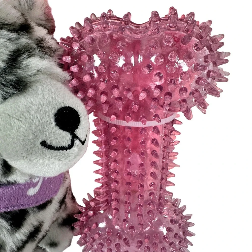Paris Hilton Pet Shop Dog Toy Set Crypto Plush Leopard Pink Bone Squeaker New